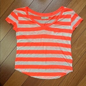 NWOT Vintage Abercrombie & Fitch Summer Striped Neon V Neck Tee Shirt